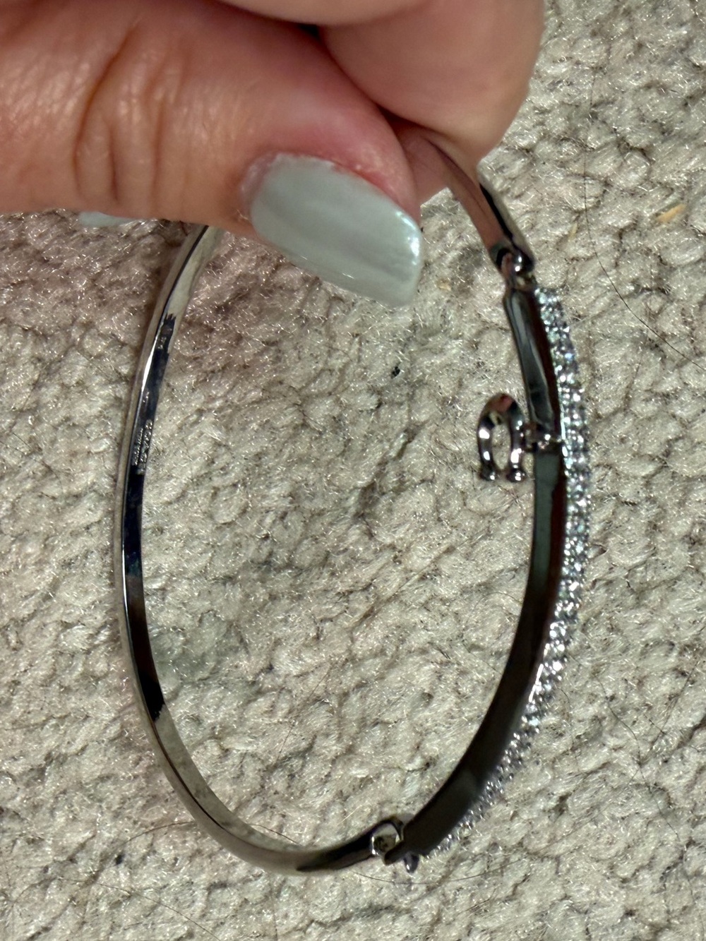Women’s Coach Elegant Silver Pavé Crystals Hinged Bangle Bracelet